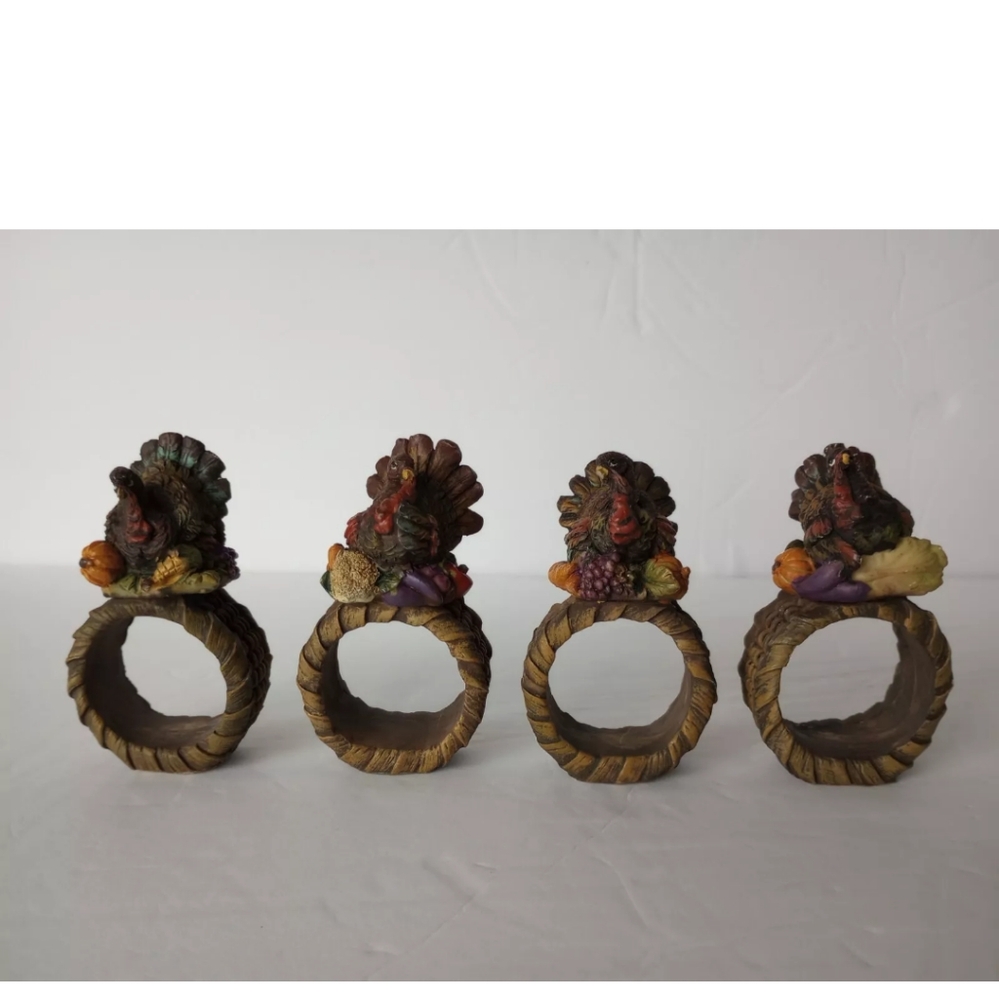 Set Of 4 Vintage Turkey Napkin Rings Thanksgiving See Description